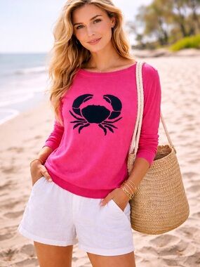 Talbots Crab Sweater Fuchsia Coastal Knit MP